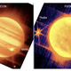 Izquierda: Júpiter y sus lunas Europa, Tebe y Metis, se ven a través del filtro de 2,12 micras del instrumento NIRCam del telescopio espacial James Webb. Derecha: Júpiter, Europa, Tebe y Metis se ven a través del filtro de 3,23 micras del NIRCam.